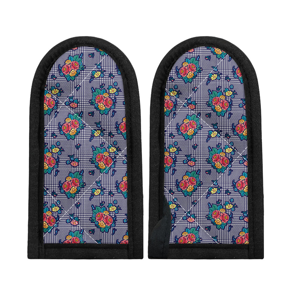 Blue And White Floral Glen Plaid Print Skillet Handle Cover
