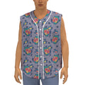 Blue And White Floral Glen Plaid Print Sleeveless Baseball Jersey