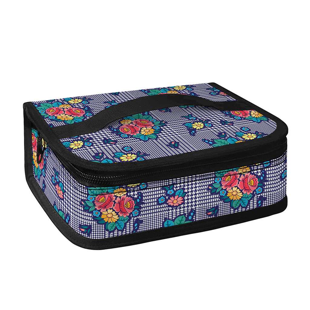 Blue And White Floral Glen Plaid Print Small Lunch Bag