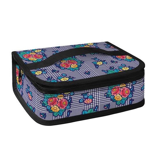 Blue And White Floral Glen Plaid Print Small Lunch Bag