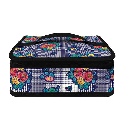 Blue And White Floral Glen Plaid Print Small Lunch Bag