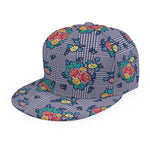 Blue And White Floral Glen Plaid Print Snapback Cap