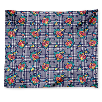 Blue And White Floral Glen Plaid Print Tapestry