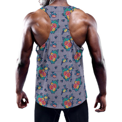 Blue And White Floral Glen Plaid Print Training Tank Top