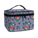 Blue And White Floral Glen Plaid Print Travel Makeup Bag