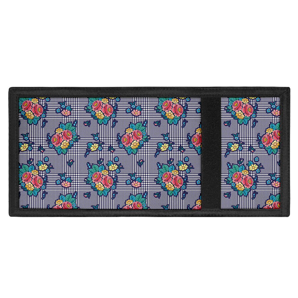 Blue And White Floral Glen Plaid Print Trifold Wallet