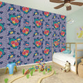Blue And White Floral Glen Plaid Print Wall Sticker