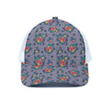 Blue And White Floral Glen Plaid Print White Mesh Trucker Hat