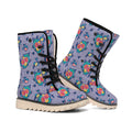 Blue And White Floral Glen Plaid Print Winter Boots