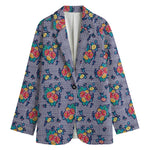 Blue And White Floral Glen Plaid Print Women's Blazer