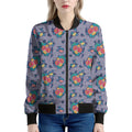 Blue And White Floral Glen Plaid Print Women's Bomber Jacket