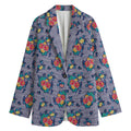 Blue And White Floral Glen Plaid Print Women's Cotton Blazer
