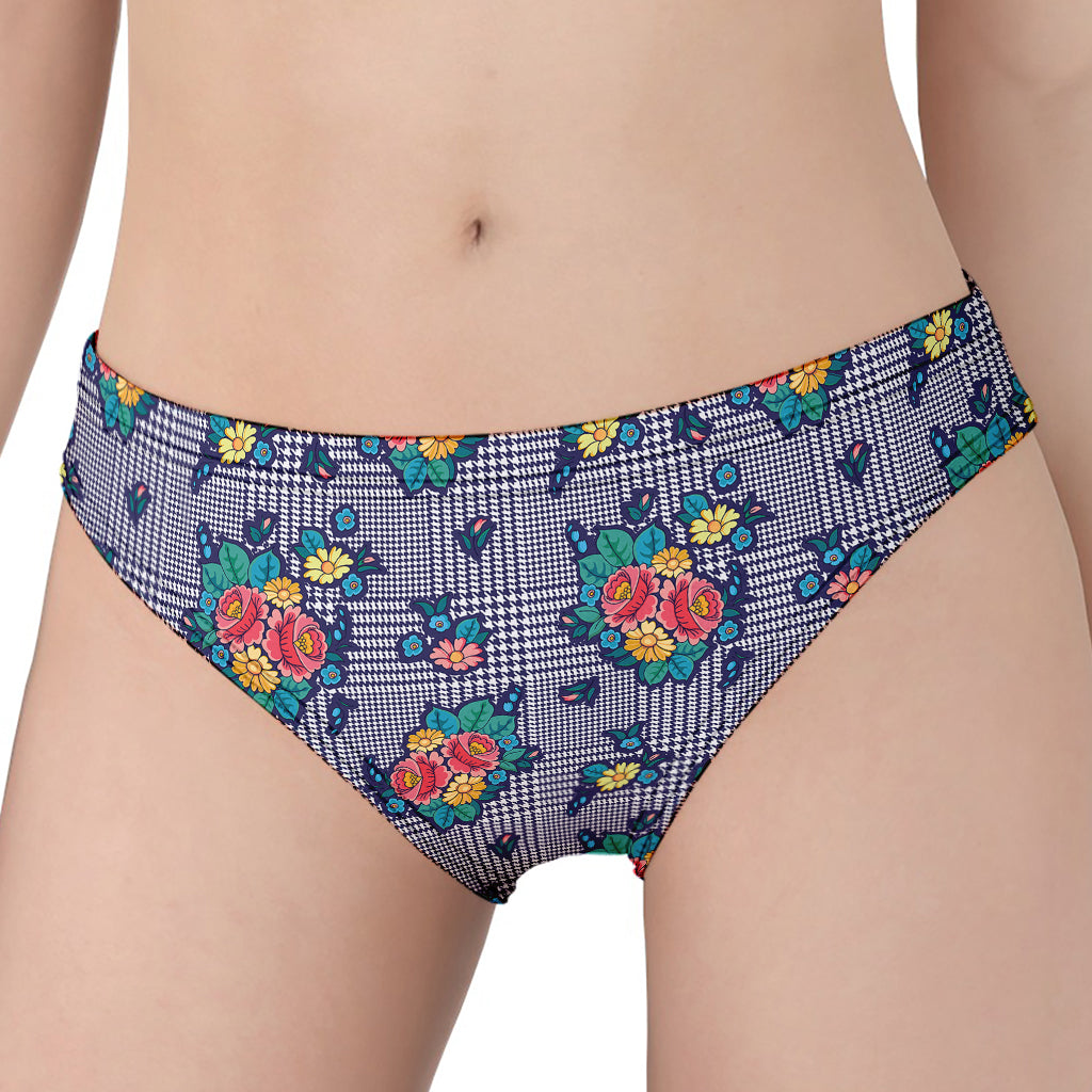 Blue And White Floral Glen Plaid Print Women's Panties