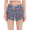 Blue And White Floral Glen Plaid Print Women's Split Running Shorts