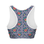 Blue And White Floral Glen Plaid Print Women's Sports Bra