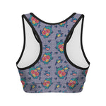 Blue And White Floral Glen Plaid Print Women's Sports Bra