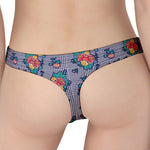 Blue And White Floral Glen Plaid Print Women's Thong