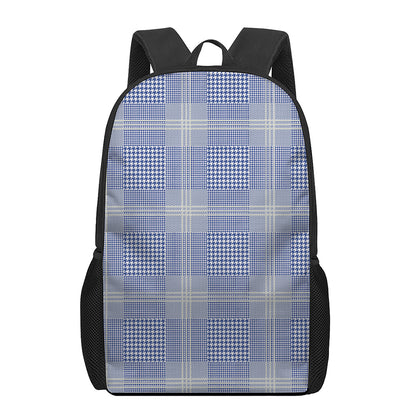 Blue And White Glen Plaid Print 17 Inch Backpack