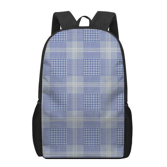 Blue And White Glen Plaid Print 17 Inch Backpack