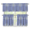 Blue And White Glen Plaid Print 3 Piece Kitchen Curtains