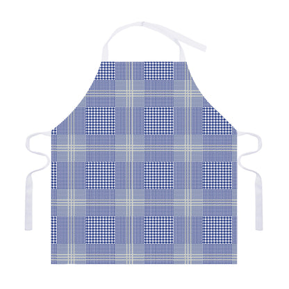Blue And White Glen Plaid Print Adjustable Apron