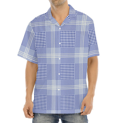 Blue And White Glen Plaid Print Aloha Shirt