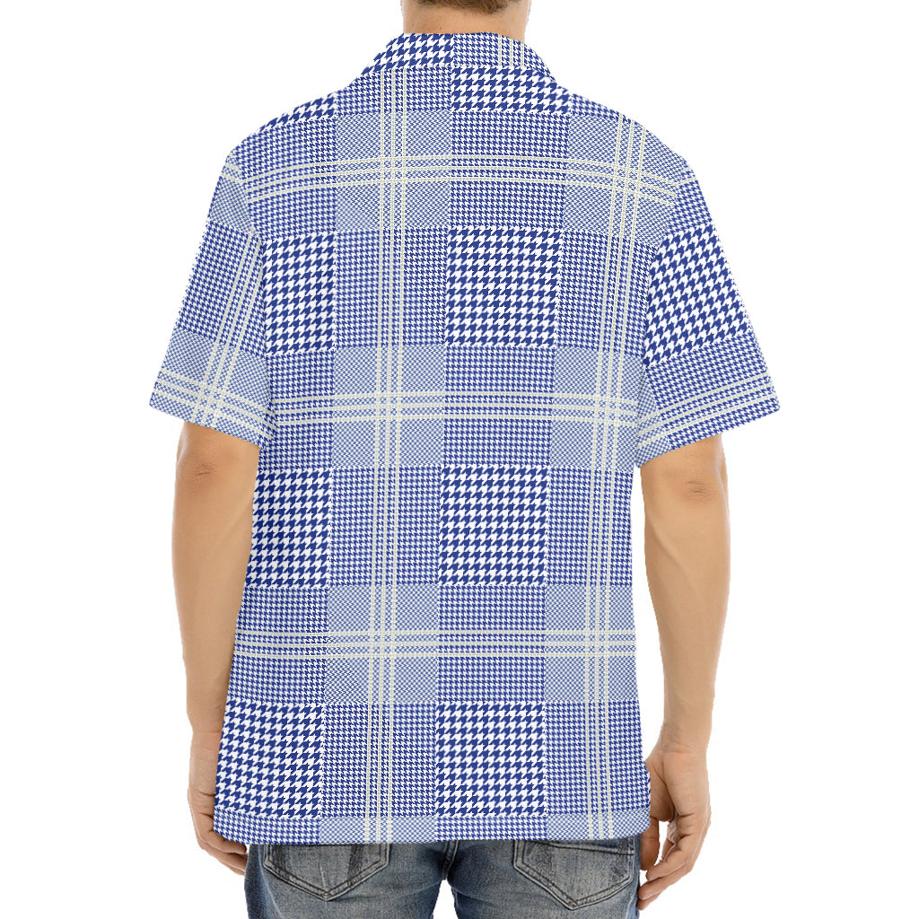 Blue And White Glen Plaid Print Aloha Shirt
