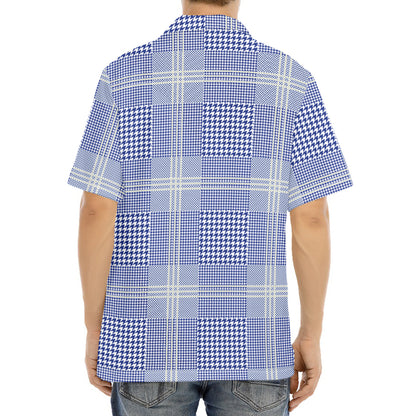 Blue And White Glen Plaid Print Aloha Shirt