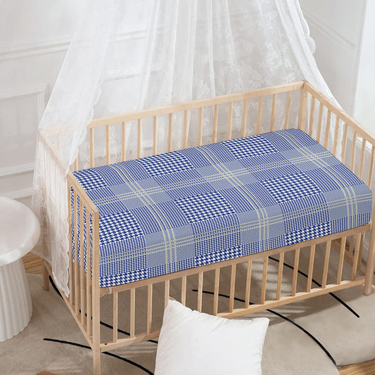 Blue And White Glen Plaid Print Baby Crib Sheet