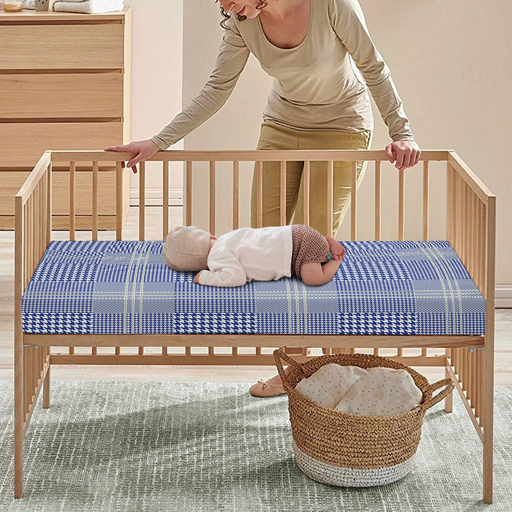 Blue And White Glen Plaid Print Baby Crib Sheet