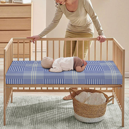 Blue And White Glen Plaid Print Baby Crib Sheet