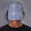 Blue And White Glen Plaid Print Baseball Cap