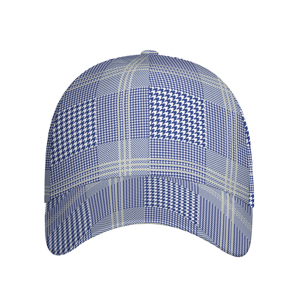Blue And White Glen Plaid Print Baseball Cap