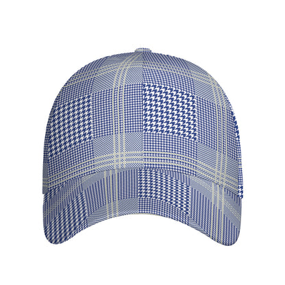 Blue And White Glen Plaid Print Baseball Cap