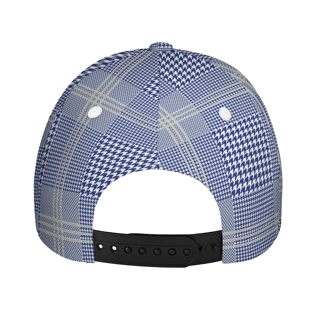 Blue And White Glen Plaid Print Baseball Cap