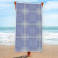 Blue And White Glen Plaid Print Beach Towel