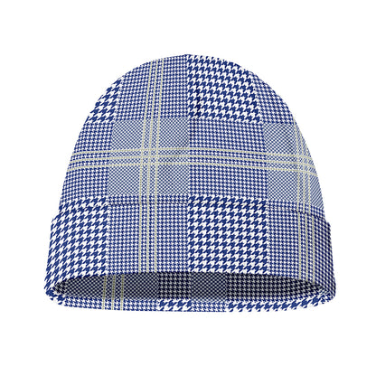 Blue And White Glen Plaid Print Beanie