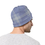 Blue And White Glen Plaid Print Beanie