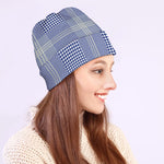 Blue And White Glen Plaid Print Beanie