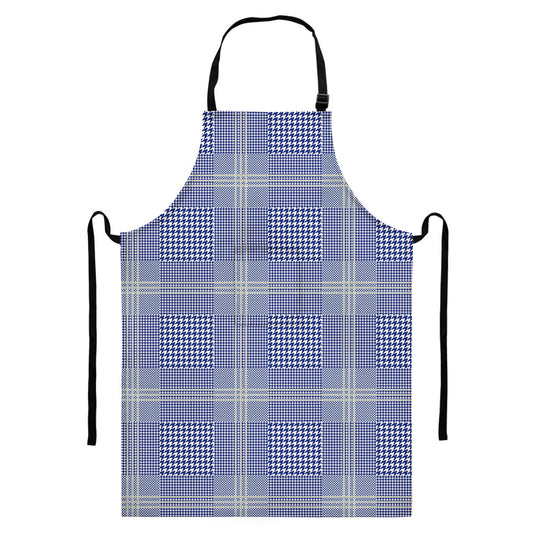 Blue And White Glen Plaid Print Bib Apron With Pocket
