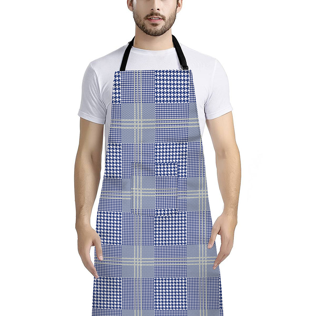 Blue And White Glen Plaid Print Bib Apron With Pocket