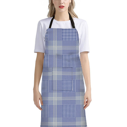 Blue And White Glen Plaid Print Bib Apron With Pocket