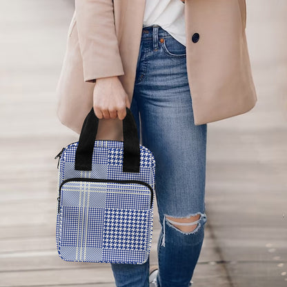 Blue And White Glen Plaid Print Bible Tote Bag