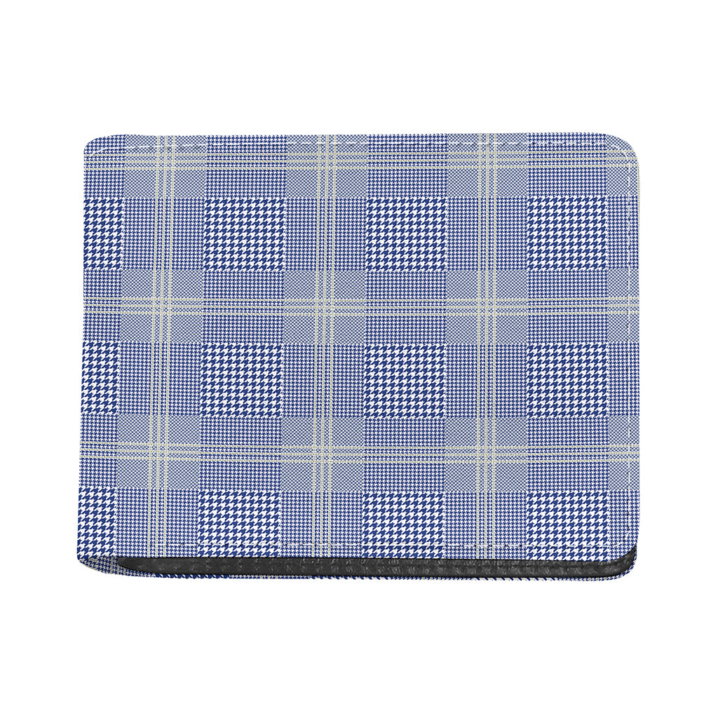 Blue And White Glen Plaid Print Bifold Wallet