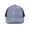 Blue And White Glen Plaid Print Black Mesh Trucker Hat