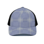 Blue And White Glen Plaid Print Black Mesh Trucker Cap