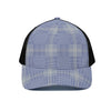 Blue And White Glen Plaid Print Black Mesh Trucker Cap