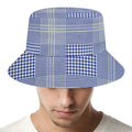 Blue And White Glen Plaid Print Bucket Hat