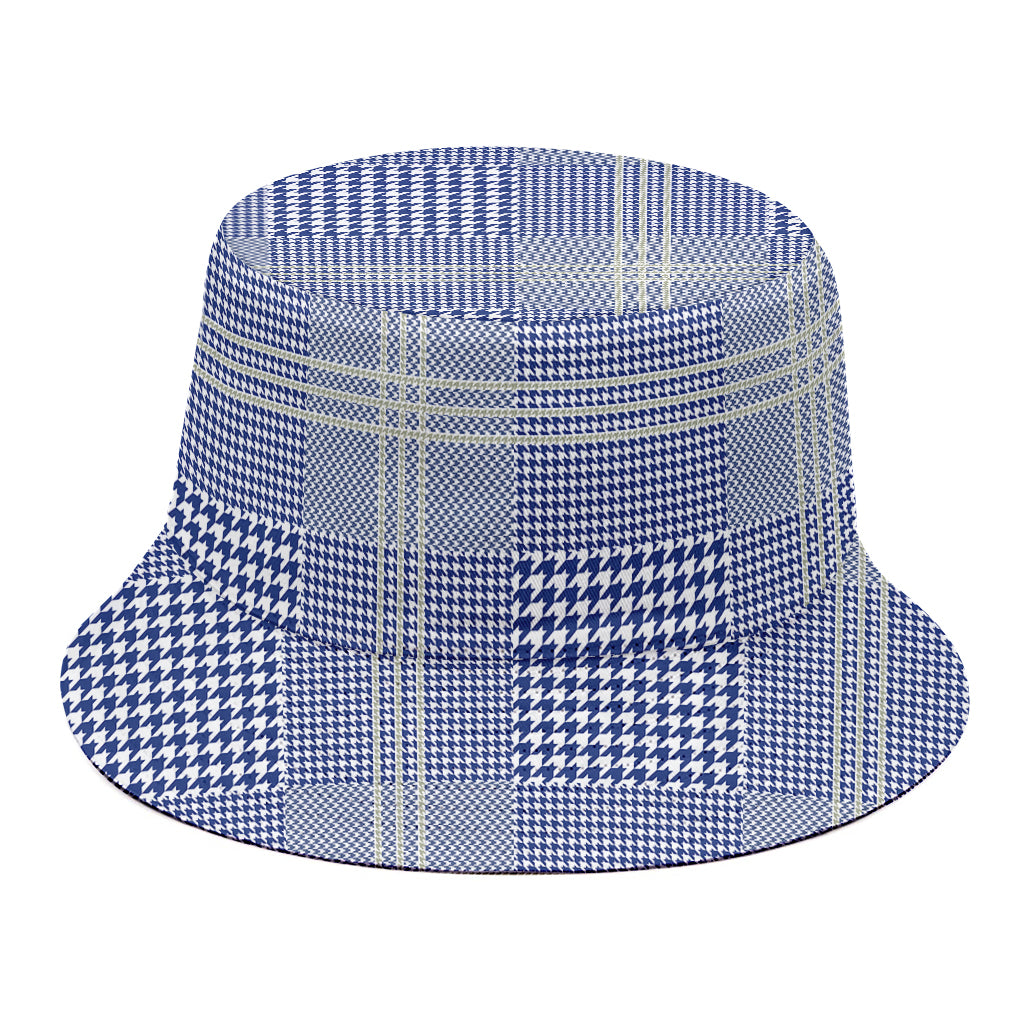 Blue And White Glen Plaid Print Bucket Hat