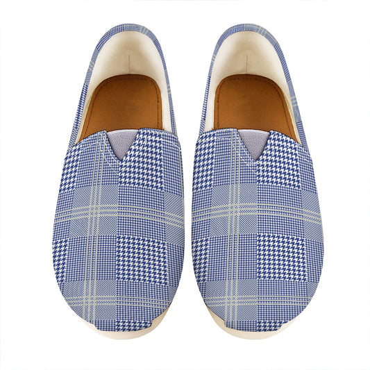 Blue And White Glen Plaid Print Casual Shoes